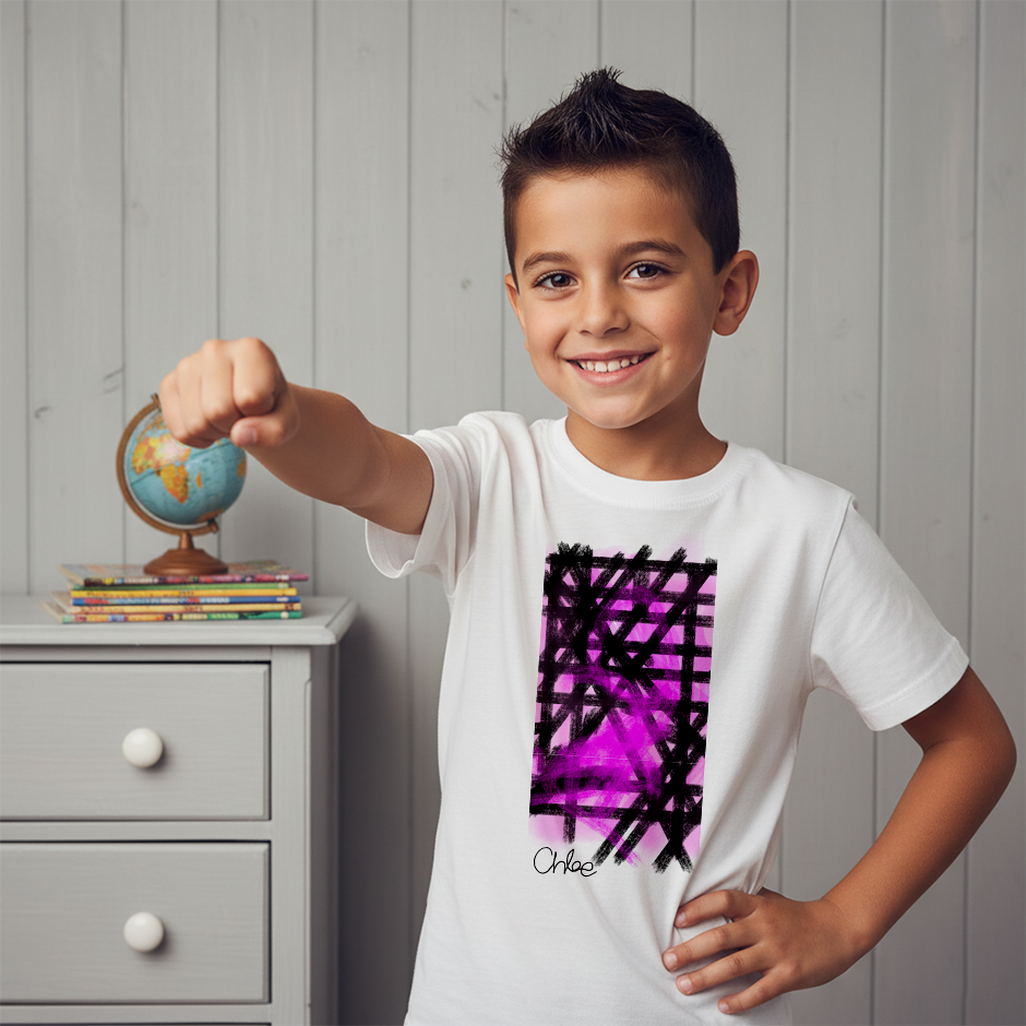 Make a statement with this Striping Girl t-shirt featuring energetic strokes and rich colors. Bold abstract art perfect for contemporary style and creative expression.